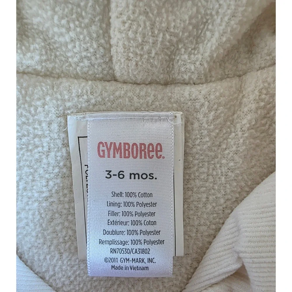 Gymboree Baby Girls White Corduroy Hooded Jacket Bow Fleece Lined 3-6 Months